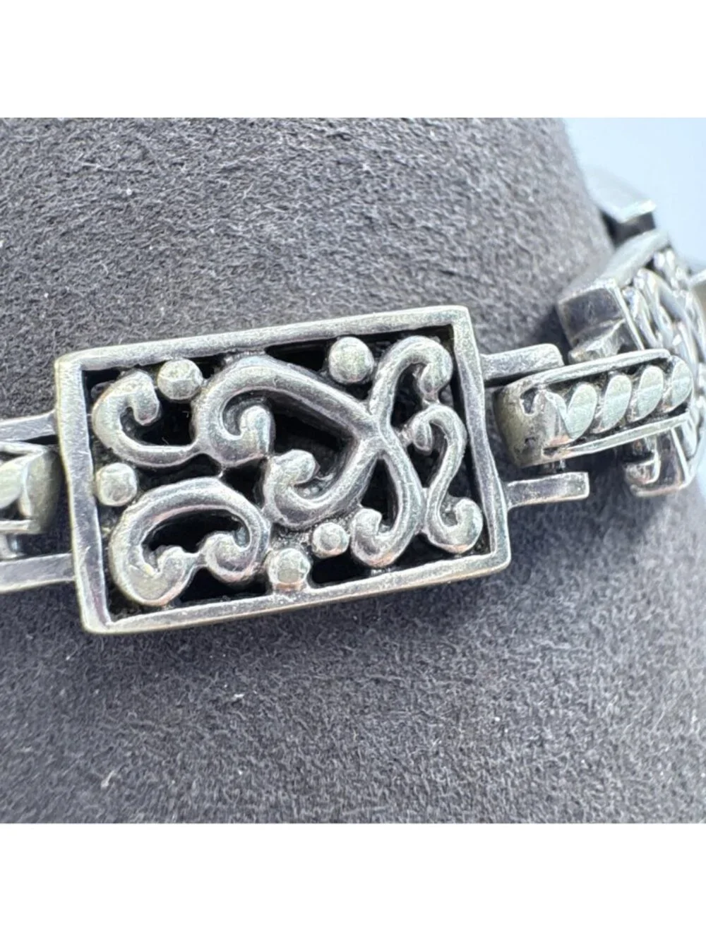 Scroll Design Link Bracelet Toggle Clasp Sterling Silver 925 Size 7.5